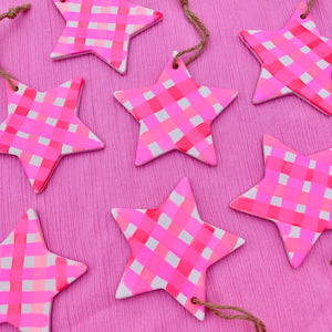 Peachy Gingham Hand Painted Ornaments / Choose your Shape