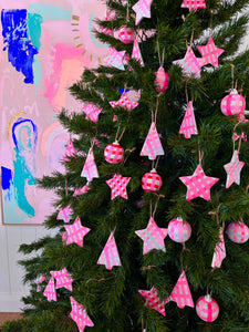 Red and Pink Gingham Hand Painted Ornaments / Choose your Shape
