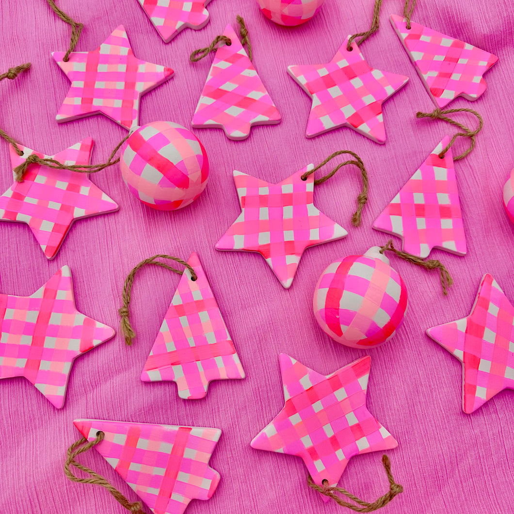 Peachy Gingham Hand Painted Ornaments / Choose your Shape