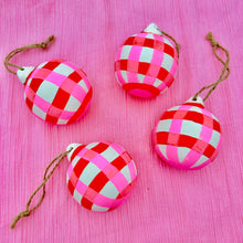 Red and Pink Gingham Hand Painted Ornaments / Choose your Shape