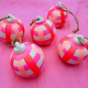 Peachy Gingham Hand Painted Ornaments / Choose your Shape