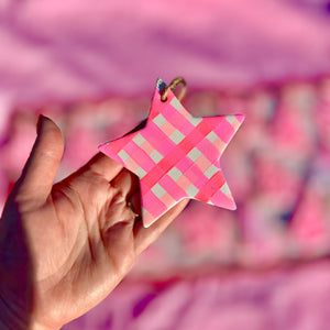 Peachy Gingham Hand Painted Ornaments / Choose your Shape