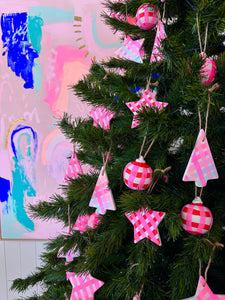 Peachy Gingham Hand Painted Ornaments / Choose your Shape