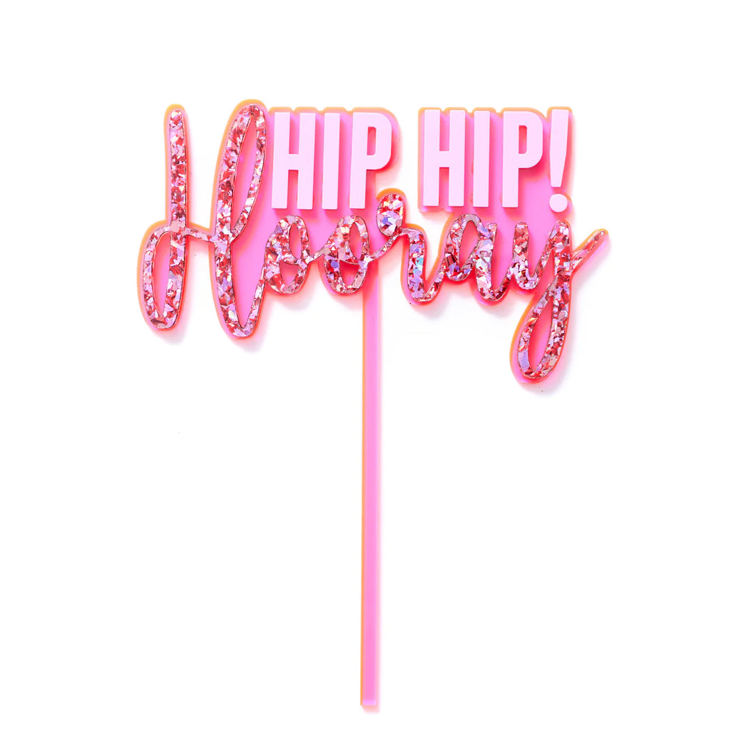 Hip Hip Hooray Cake Topper / Neon Pink